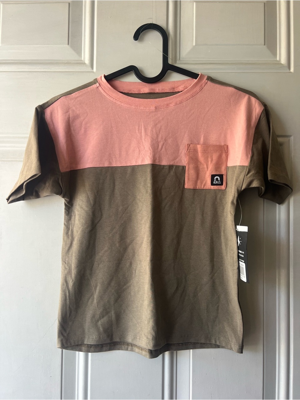 Kids Colorblock Pocket Tee — Pink & Brown